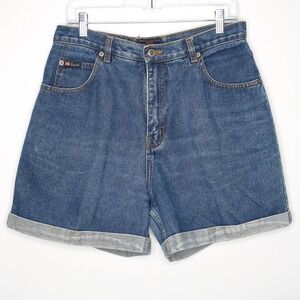 Route 66 Womens Mom Jean Shorts 13/14 Dark Blue Cotton Cuffed Denim 90s